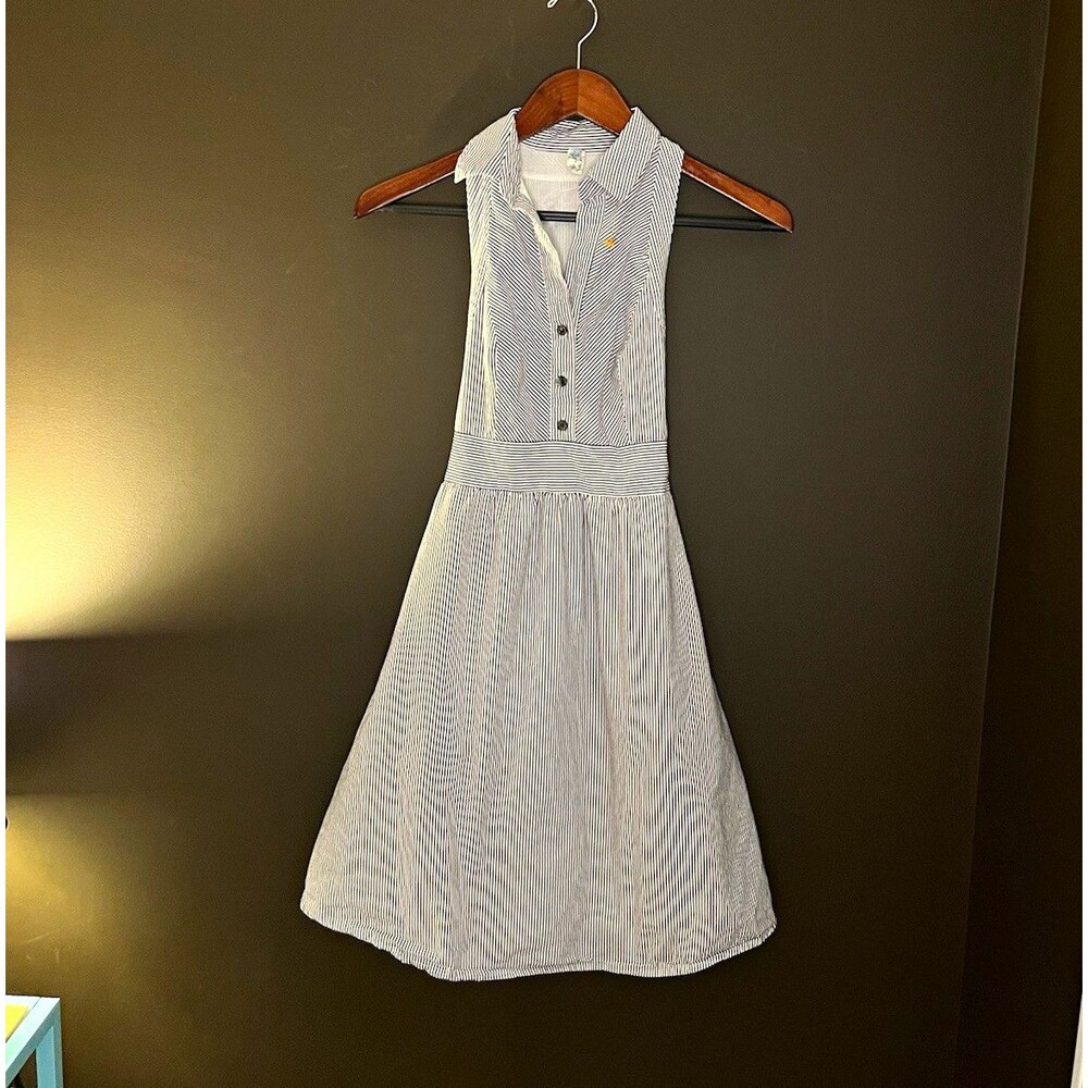 Maeve Anthropologie Size 4 Blue/White Pinstripe Sleeveless Fit & Flare Shirt Dre